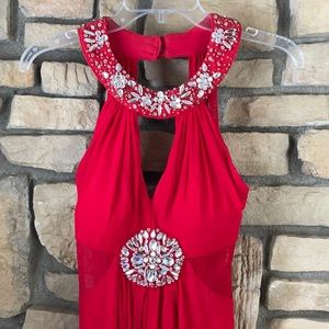 Red Bejeweled Halter Top Dress